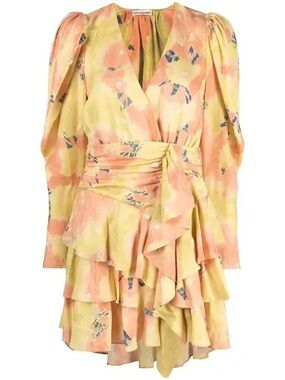 Ulla Johnson Semira Tie Dye Silk Mini Dress Yellow Sz 0